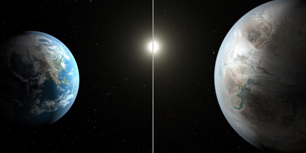 Earth Twin Exoplanets Comparison Visualization With Space Telescope and Habitable Worlds Concept Illustration