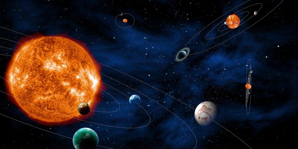 Artist Rendering of Several Planetary Systems Orbiting Distant Stars