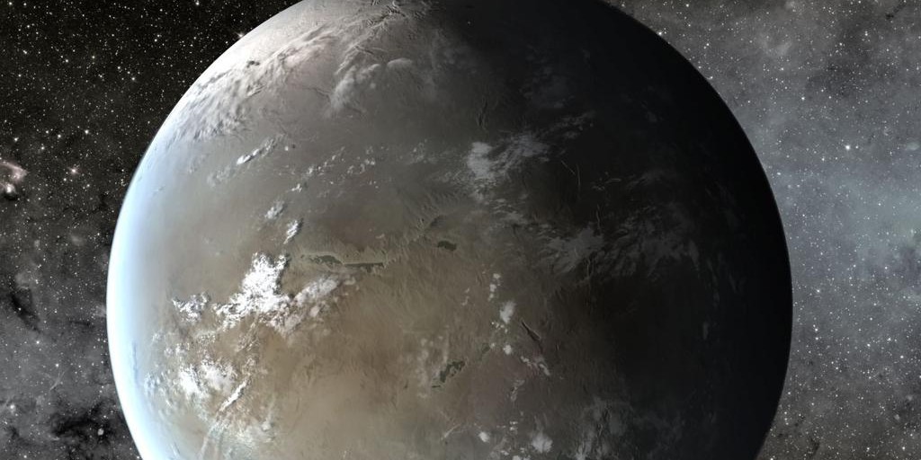 Artist Rendering of a Rocky Exoplanet With Clouds and Shallow Seas