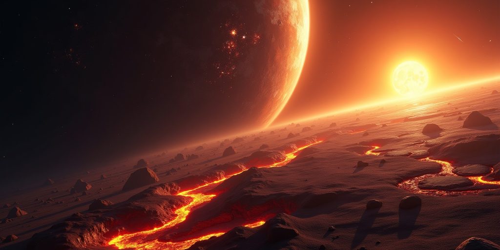 Molten Young Earth Surface With Lava Channels Under a Blazing Early Sun